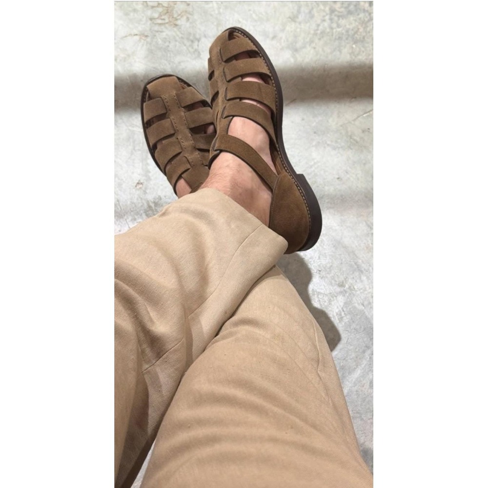 Vintage 90s Clarks of England Fisherman Sandals 8M Suede Wedge Woven Comfort Y2K